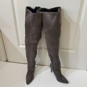 Grey Faux Suede Thigh High  Boots